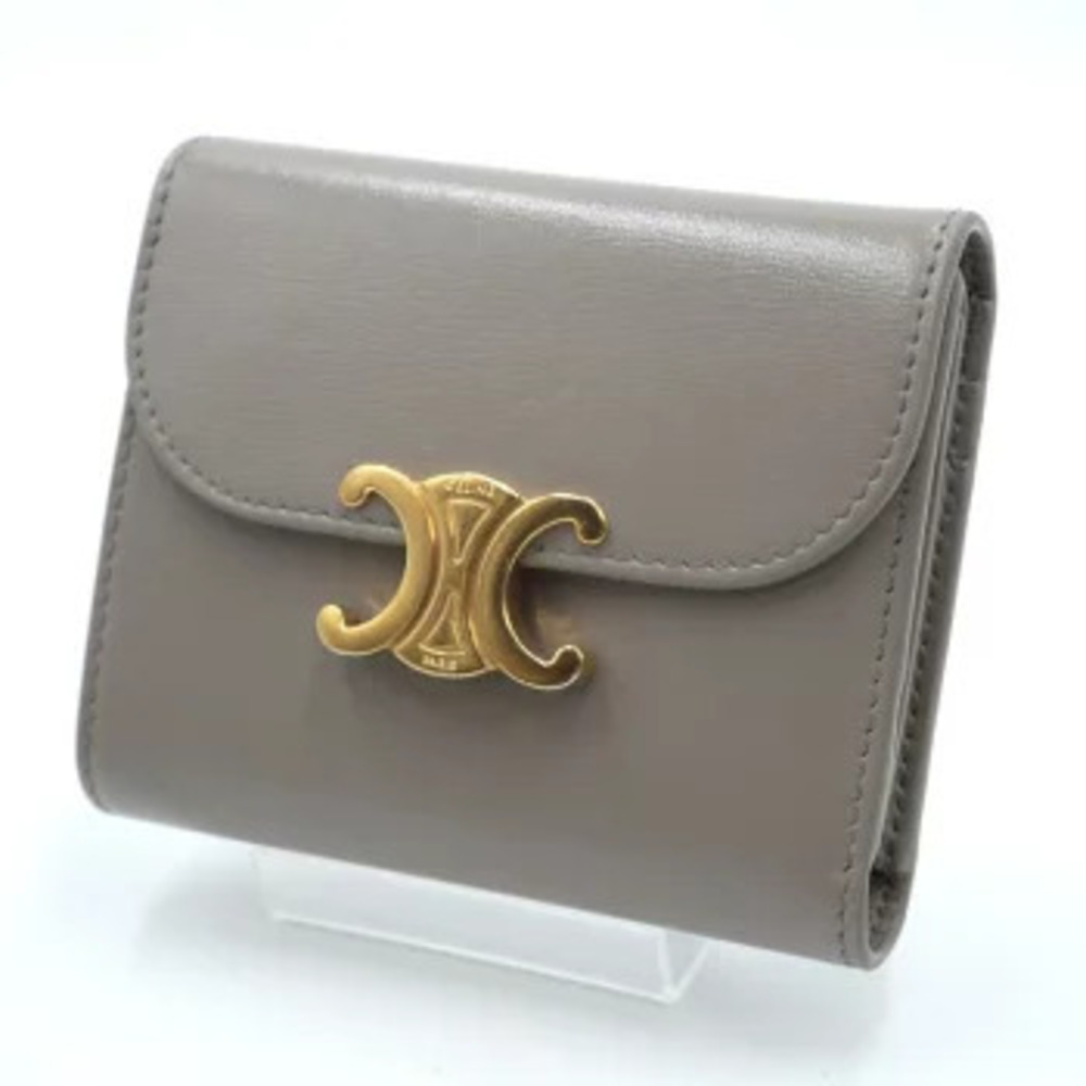 Celine Triomphe Flap Wallet Trifold Shiny Calfskin Gray